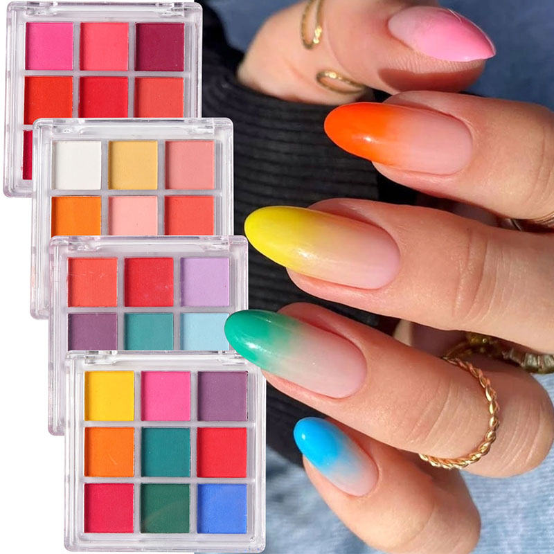Nail Art Ombre Glitter - 9色グラデーションマニキュアネイルアートソリッドパウダーネオンキャンディーカラーネイルピグメントパレットオンブレカラフルデザインラビングダストデコ