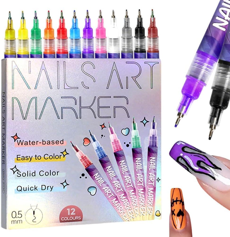 Nail Art Brush Set - 12色ネイルアートペンセット、ネイルアートマーカー、3Dペイントネイルポリッシュペン、DIYネイルアート美容デコレーションネイルブラシ