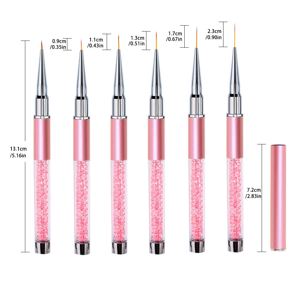 Nail Art Brush Set - 6本セット アクリル製 フレンチストライプ ネイルアート ラインペイントペン 3Dチップ