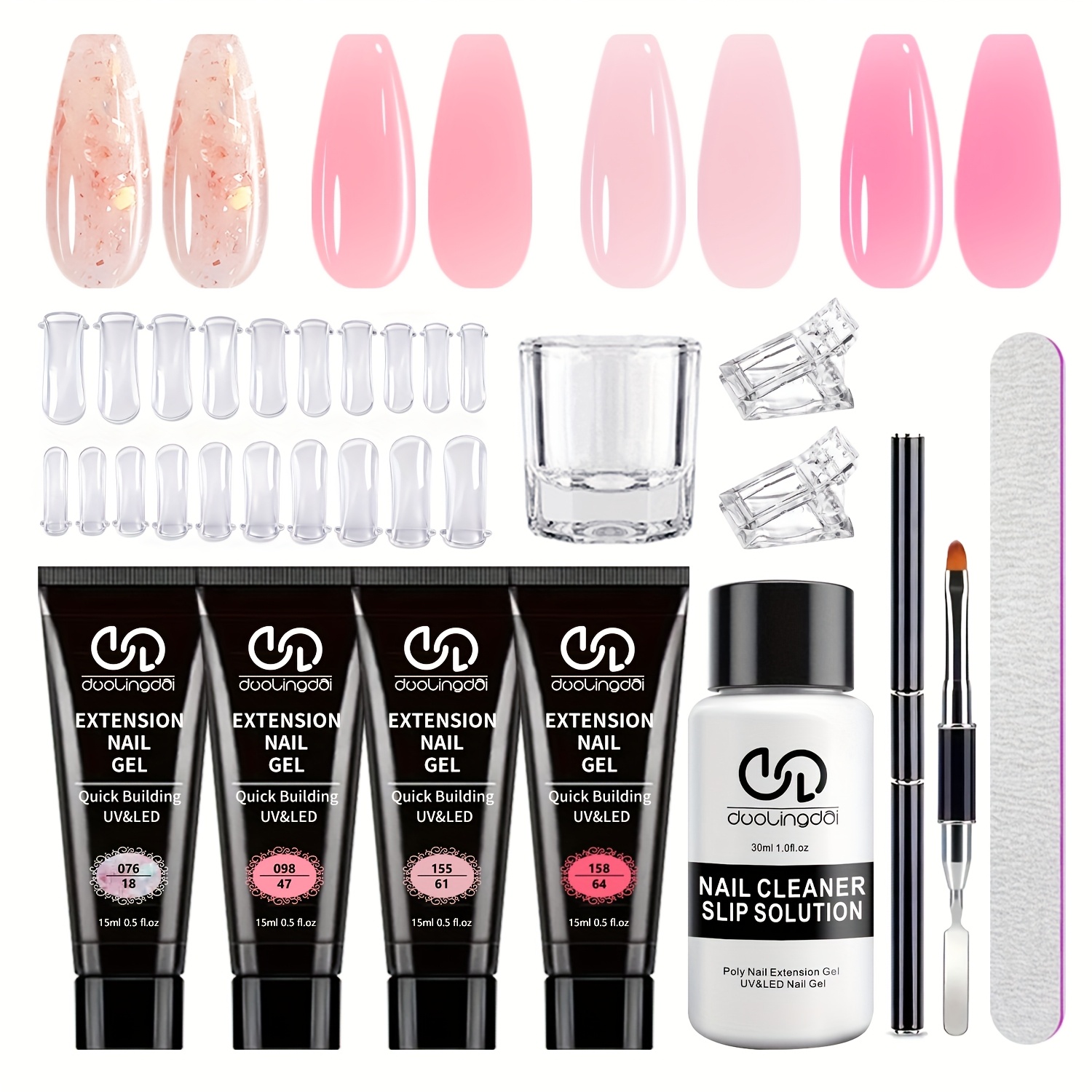 Polygel Nail Kit - ポリジェルネイルキットスターター（4色入り：ナチュラルクリア＋3トーン） - 速乾ネイルポリッシュ、硬化型DIYジェルネイルポリッシュ