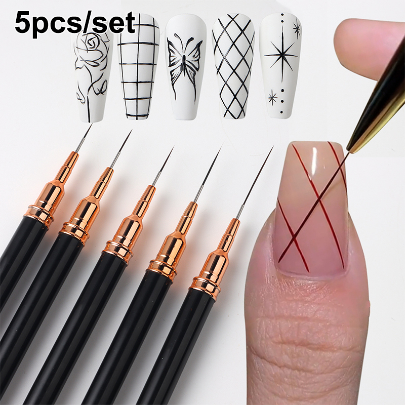 Nail Art Brush Set - Z. 5本セット プロ仕様 ネイルアートライナーブラシ ストライピングペイントデザイン用、ジェルライナーネイルアートブラシ ネイル用