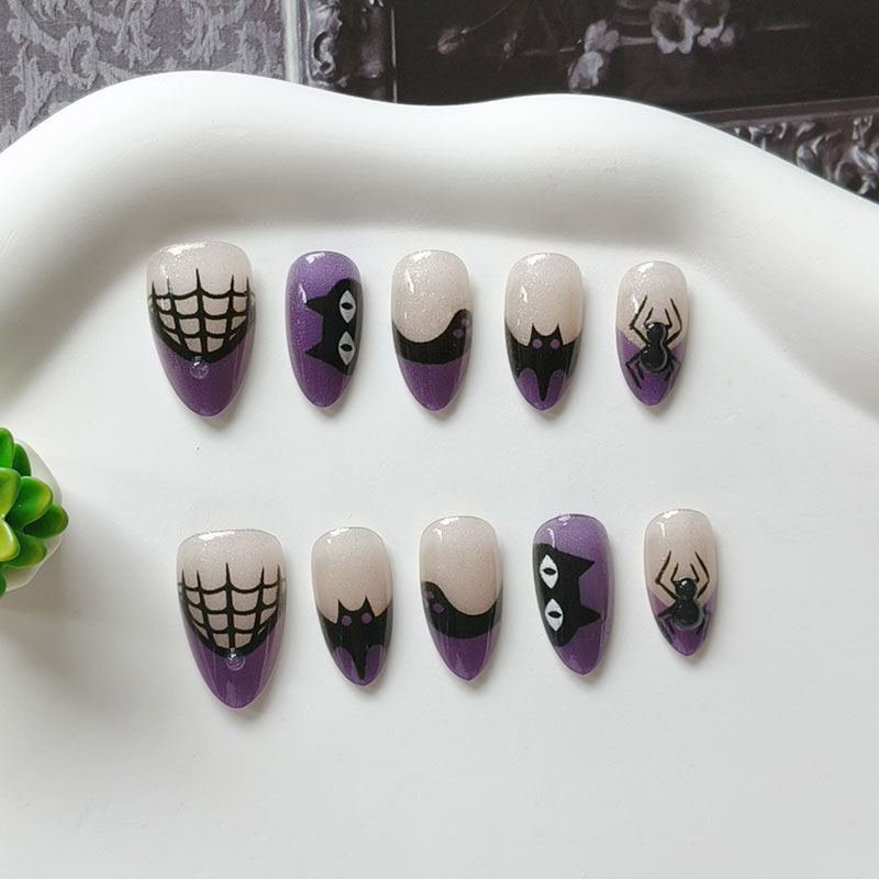 Nail Art Cat Eye - 10個入り レディース ハロウィンパーティー テーマ パープルブラックキャット ラフパウダー
