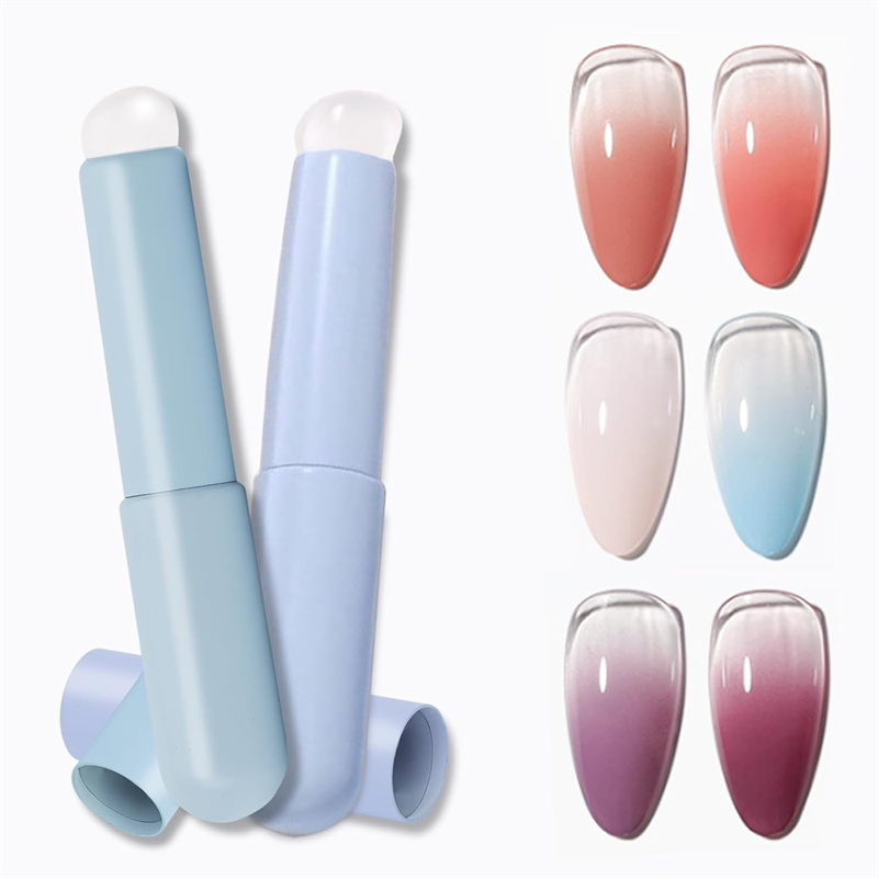 Nail Art Ombre Glitter - 2 個ネイルアートシリコーンヘッドネイルブラシメイクアップアプリケータースティック再利用可能なクロームグリッターベベルヘッドネイルオンブルグラデーションペン