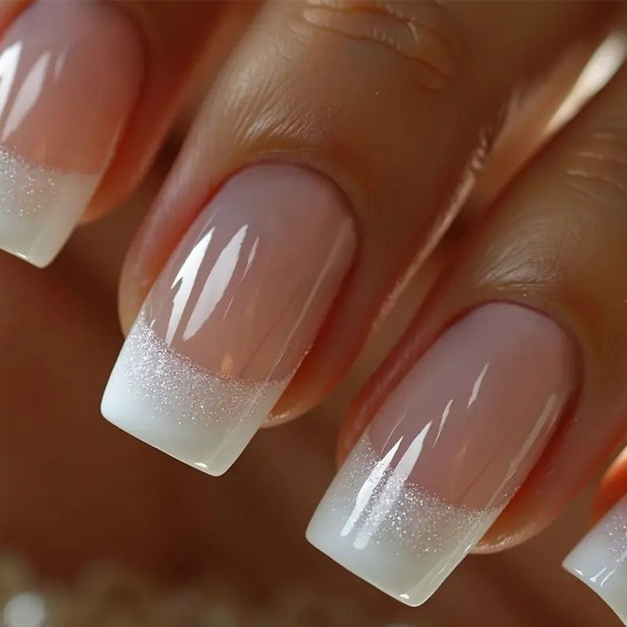 Nail Art Gliter - 24枚入り/セット 中サイズ スクエア型 付け爪 女性用 ヌードベージュ