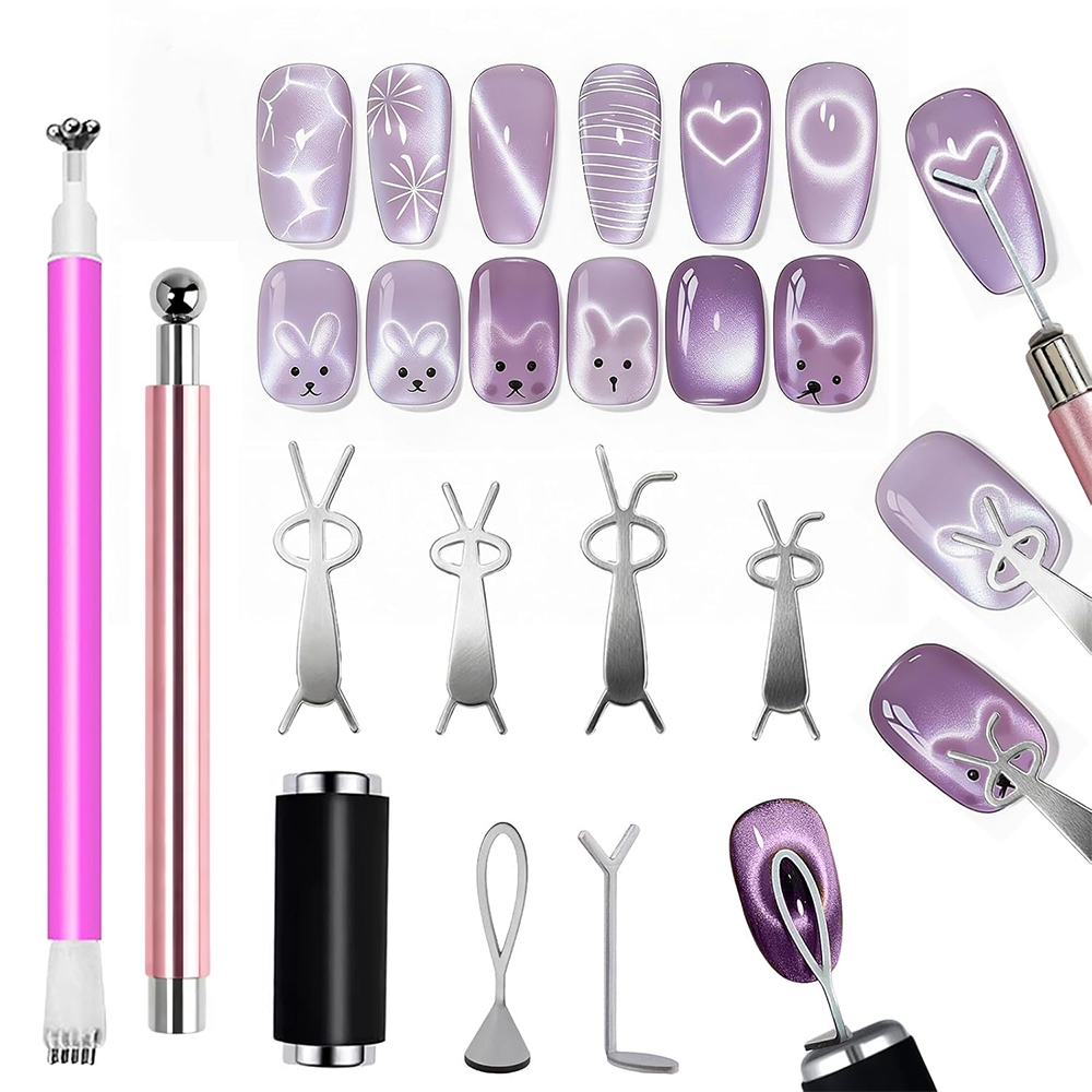 Nail Art Full Color - 10個入りキャッツアイネイルマグネットセット、ネイルアート用磁気スティックツール、ジェルポリッシュ効果用磁気ブロック、ネイルアートアクセサリーキット