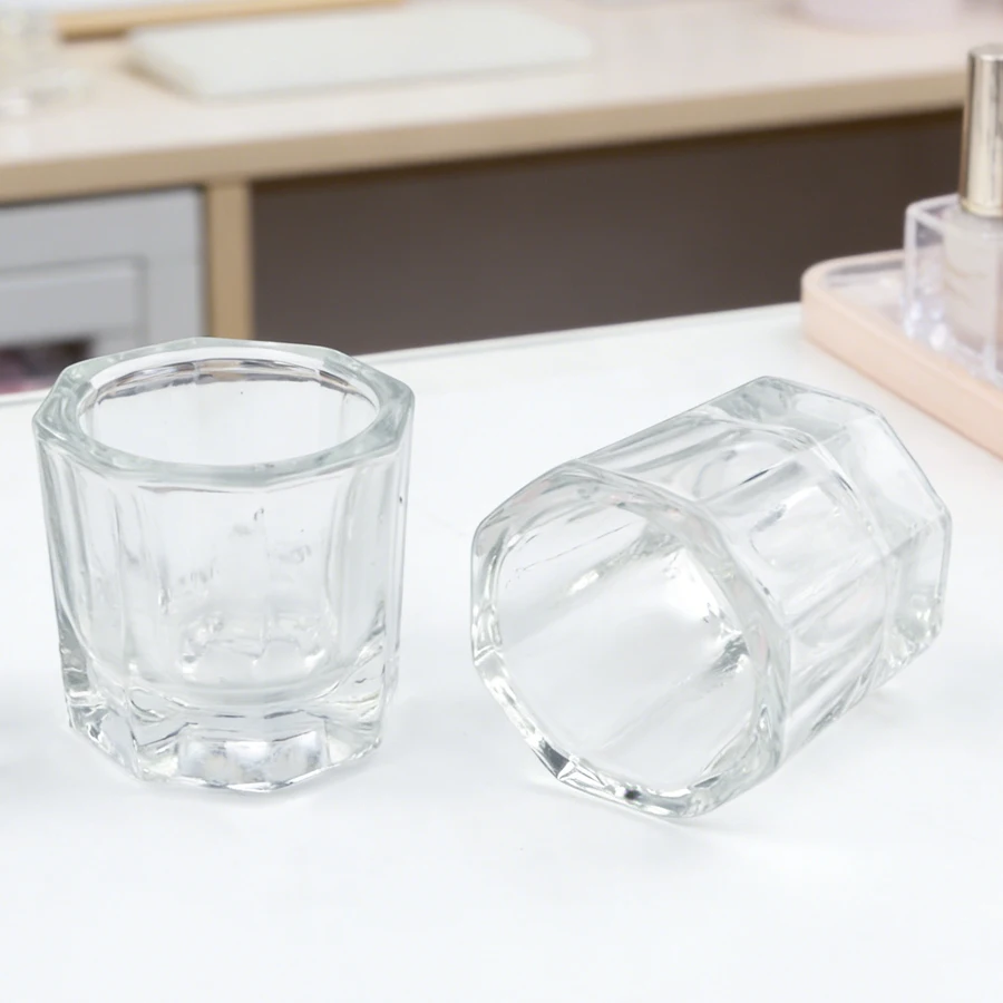 Acrylic Powder Clear - 1個入りミニクリスタルガラス、透明アクリル製小型八角形パウダー/リキッドネイルカップ、ネイルブラシ洗浄用ガラス製ダッペンディッシュツール