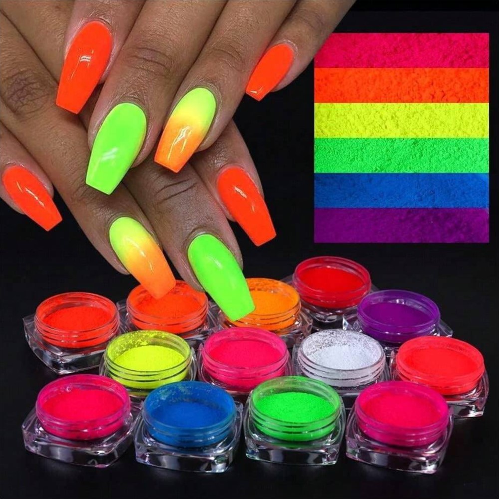 Nail Art Ombre Glitter - ネオンカラーの風光顔料パウダーセット,ネイルアート,蛍光色,クロム顔料,グラデーション効果,スクラブ,1セット