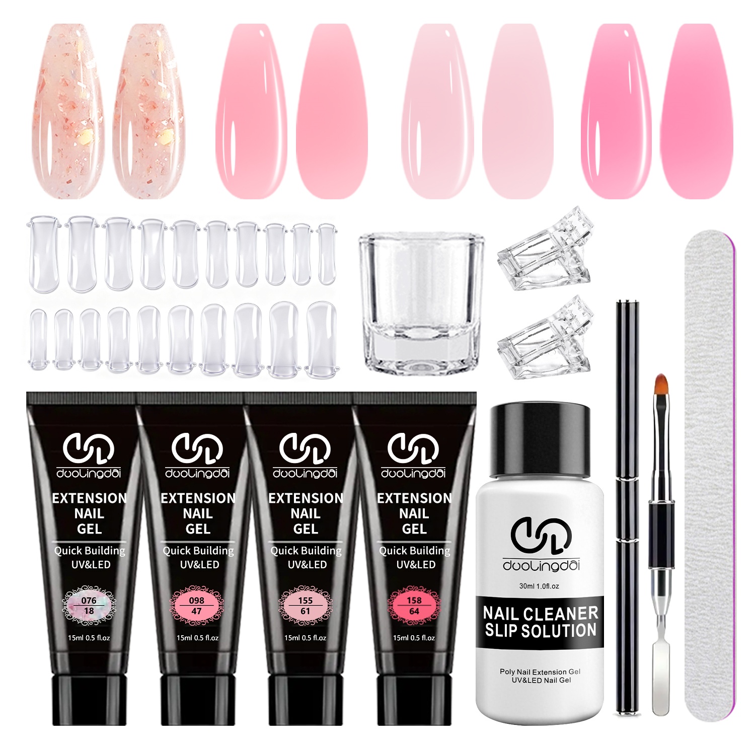 Polygel Nail Kit - 多機能ポリジェルネイルキット スターターセット 4色 ナチュラルクリアポリジェルネイル クイックドライ ネイルケア