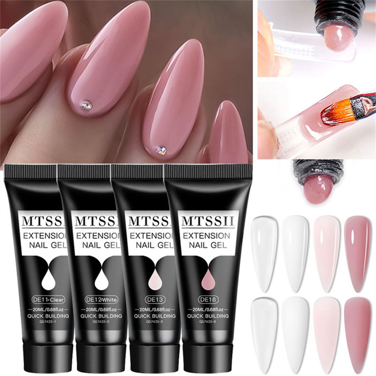 Polygel Nail Kit - 4/6/8個入り 20ml ポリネイルエクステンションジェルセット セミパーマネントハードジェル アクリルクリスタル ホワイトクリアヌードジェル
