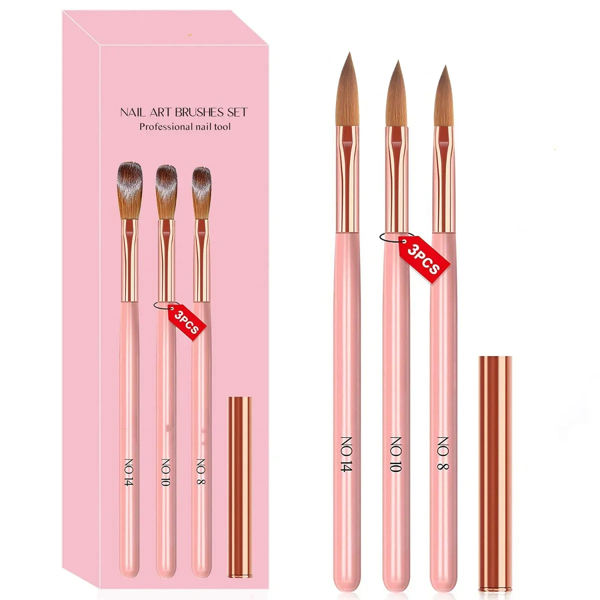 Nail Art Brush Set - ネイルアートペン特別なネイルアートセット 3 ピンク木製ロッドネイルアートクリスタルペンセットネイルブラシネイルケアツールマニキュアツール