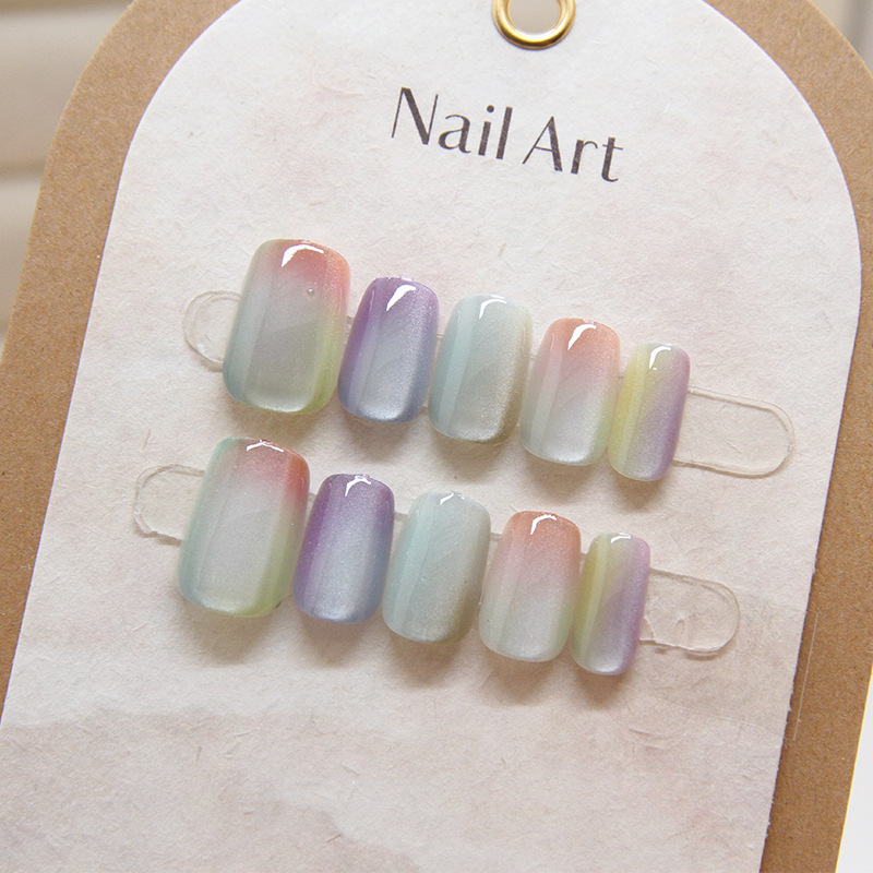 Nail Art Cat Eye - 女性用の取り外し可能なキャッツアイネイルパッチ,10個,色とりどりのシックな春の衣服,染色,透明,ファッショナブル