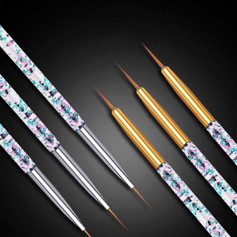 Nail Art Brush Set - 3本セット 透明フローサンドネイルアートライナーブラシ 極細線描画フレンチデザインブラシ、プレスオンネイルチャームの装飾用