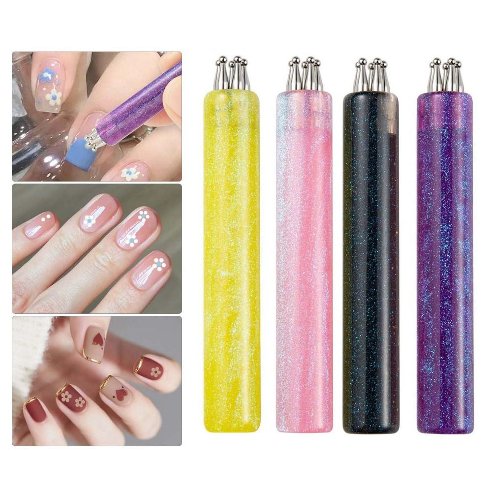 Nail Art One Stroke - 5枚の花びらネイルドットペン、ワンストロークフラワーデザインツール、アクリルハンドルドットツール、DIYネイルアート用、簡単ネイルペイント