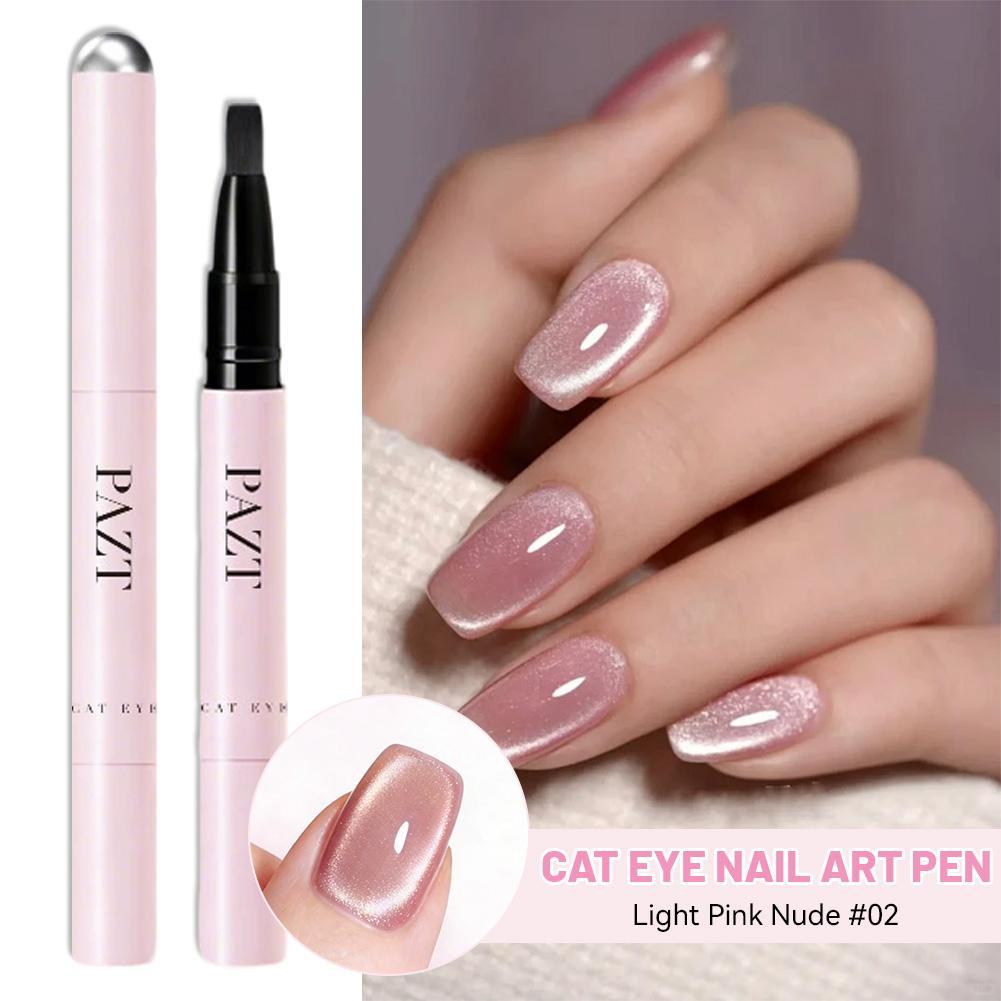 Nail Art One Stroke - マグネットジェルネイルポリッシュペン、7 in 1グリッターキャッツアイジェルネイルポリッシュ、ベース/トップコート不要ワンステップポータブルネイルポリッシュペン