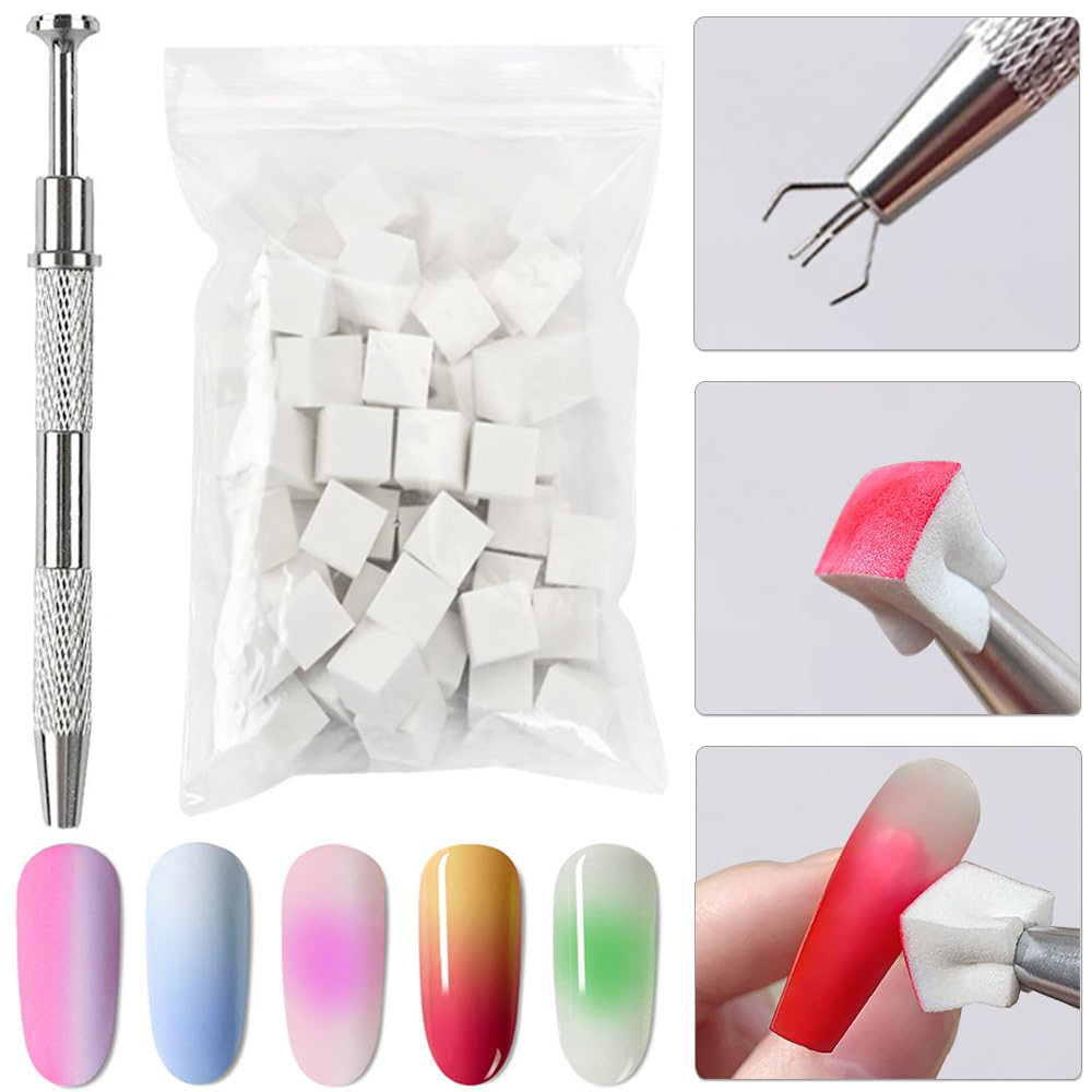 50 個ネイルアートスポンジ + グラブペンオンブルネイルア - Nail Art Ombre Glitter のレビューと価格