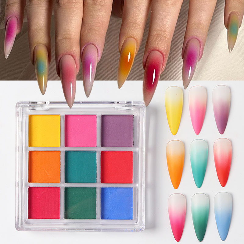 9色グラデーションマニキュアネイルアートソリッドパウダーネオ - Nail Art Ombre Glitter のレビューと価格