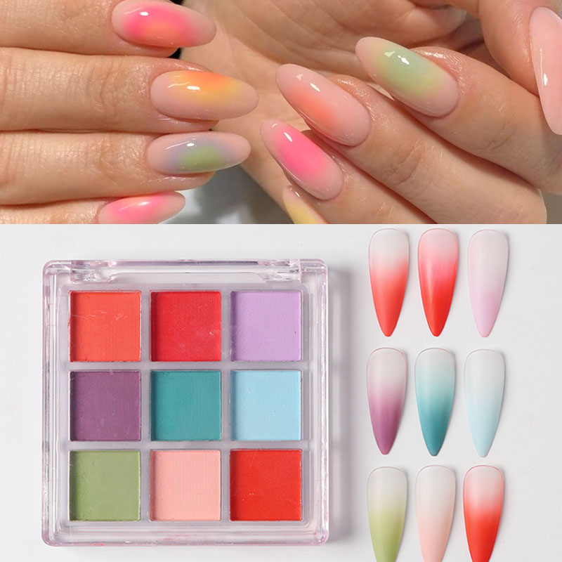 9色グラデーションマニキュアネイルアートソリッドパウダーネオ - Nail Art Ombre Glitter のレビューと価格