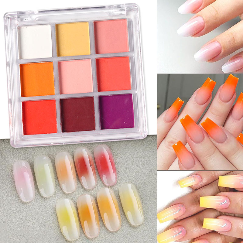9色グラデーションマニキュアネイルアートソリッドパウダーネオ - Nail Art Ombre Glitter のレビューと価格