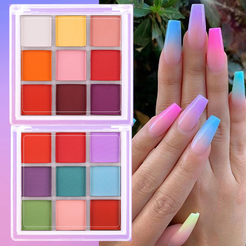 9 色ネイル顔料パレット固体マジックミラーパウダーセットオン - Nail Art Ombre Glitter のレビューと価格