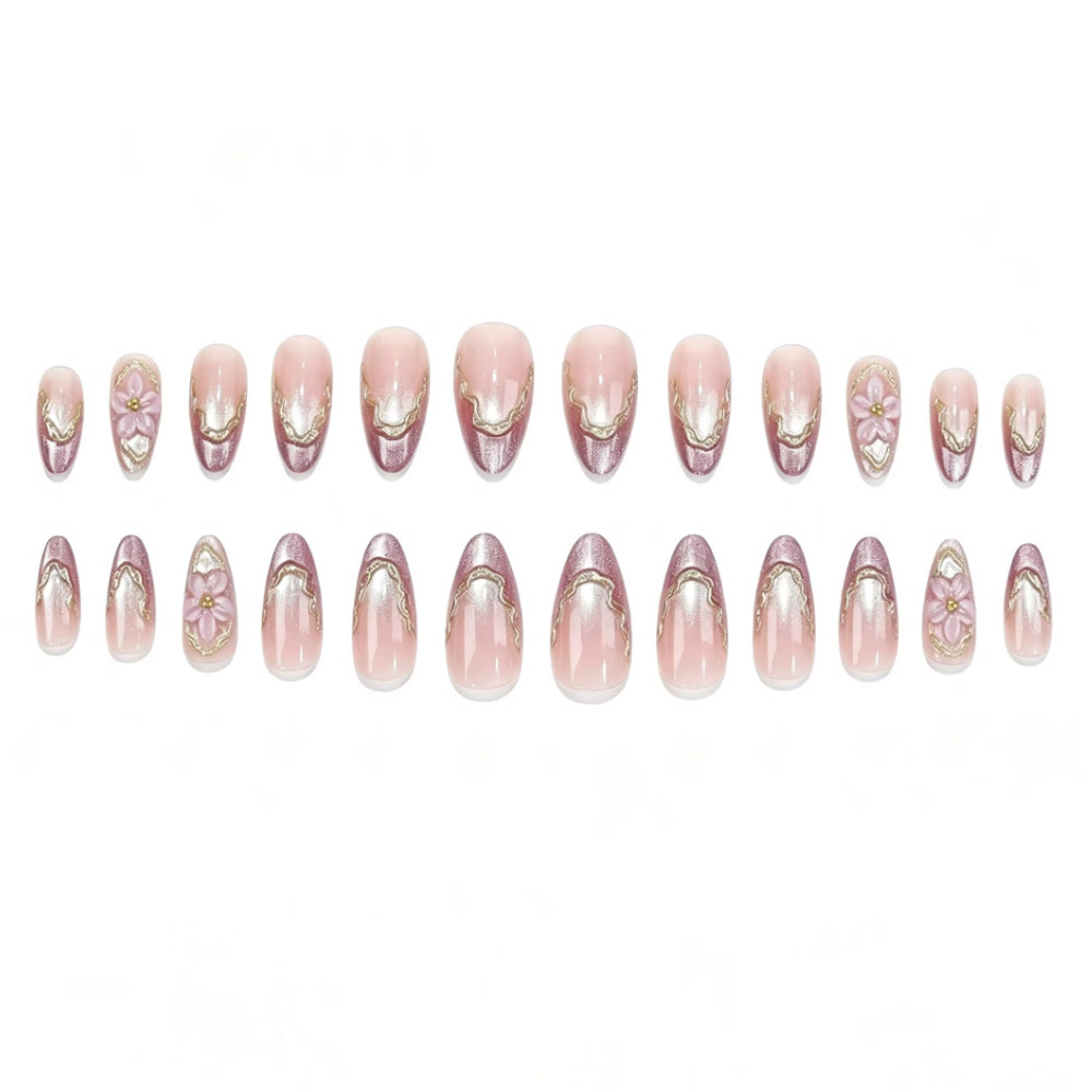 3Dフラワーデザインのフェイクネイル、光沢のあるキャットアイ - Nail Art Cat Eye のレビューと価格