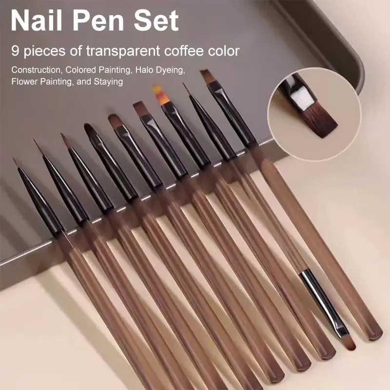 9本入りマルチヘッドネイルアートブラシセット、琥珀色の木製ハ - Nail Art Brush Set のレビューと価格