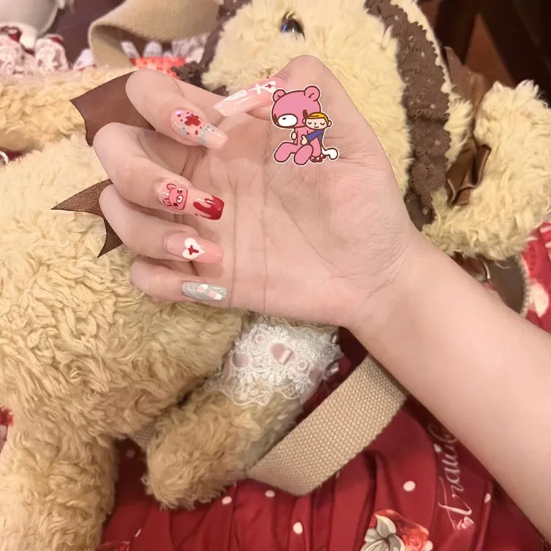 キュートなピンクのベアブリックプレスオンネイル、ミディアムロ - Nail Art Motif のレビューと価格