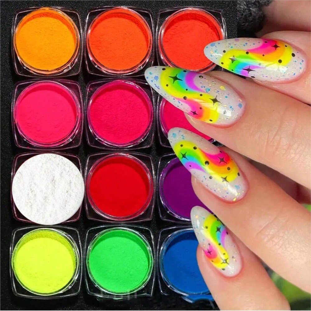 ネオンカラーの風光顔料パウダーセット,ネイルアート,蛍光色, - Nail Art Ombre Glitter のレビューと価格