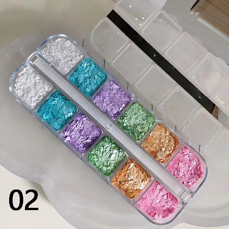 12グリッドの水玉模様のグリッターネイルアートアクセサリー1 - Nail Art Gliter のレビューと価格
