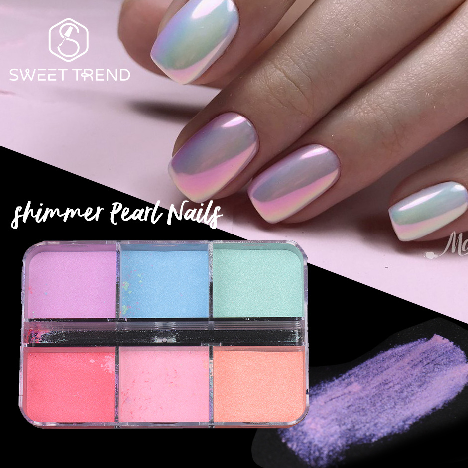 6グリッドミラーパールネイルパウダーオンブレパールレントグラ - Nail Art Ombre Glitter のレビューと価格