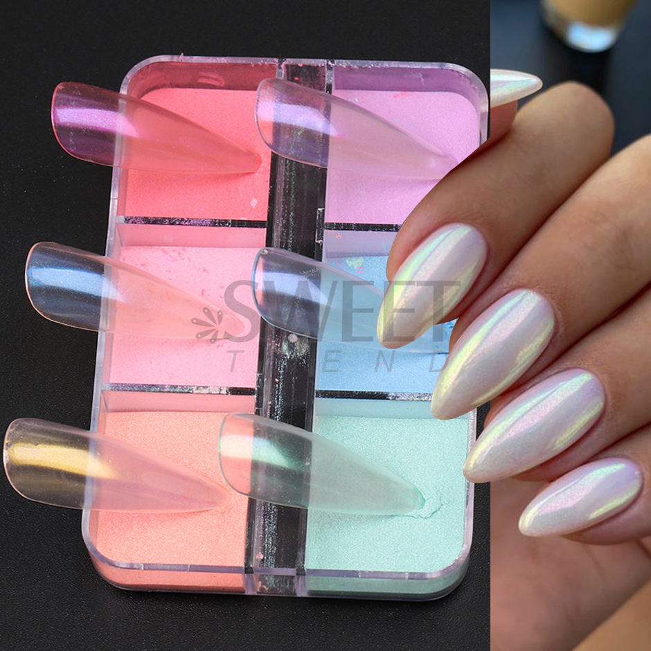 6グリッドミラーパールネイルパウダーオンブレパールレントグラ - Nail Art Ombre Glitter のレビューと価格