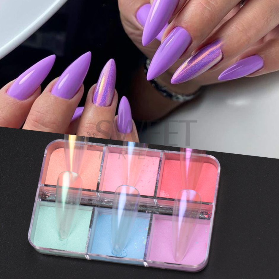 6グリッドミラーパールネイルパウダーオンブレパールレントグラ - Nail Art Ombre Glitter のレビューと価格