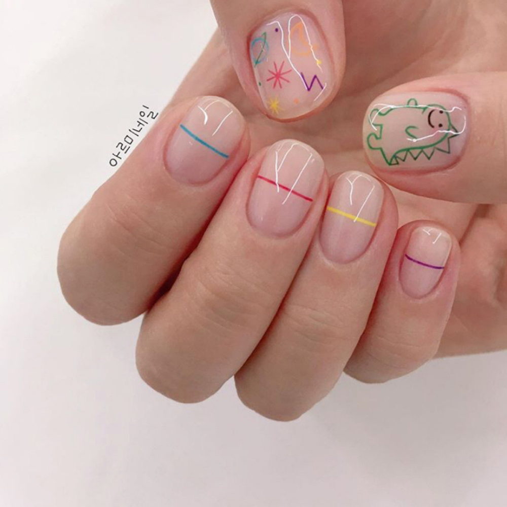 1 個かわいい恐竜ネイルアートステッカー韓国自己粘着デカール - Nail Art One Stroke のレビューと価格