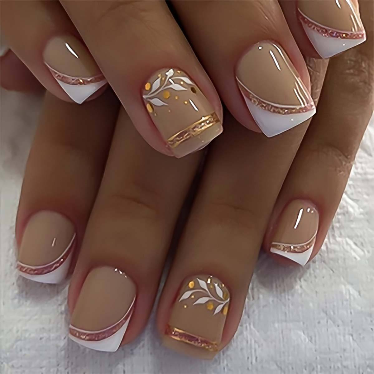 女性用ショートミディアムフェイクネイル、フレンチスクエアネイ - Nail Art Gliter のレビューと価格