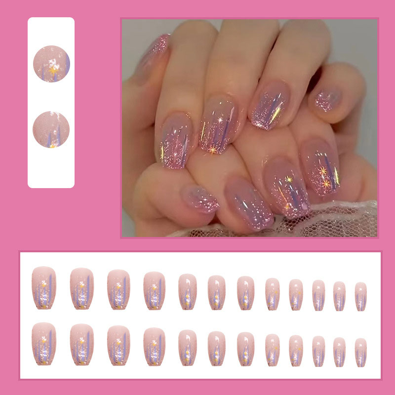 女性・女の子向けの短いつけ爪、ヌードパープルカラー、キラキラ - Nail Art Gliter のレビューと価格