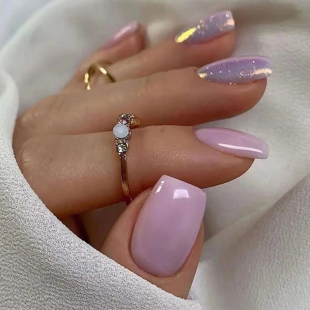 女性・女の子向けの短いつけ爪、ヌードパープルカラー、キラキラ - Nail Art Gliter のレビューと価格