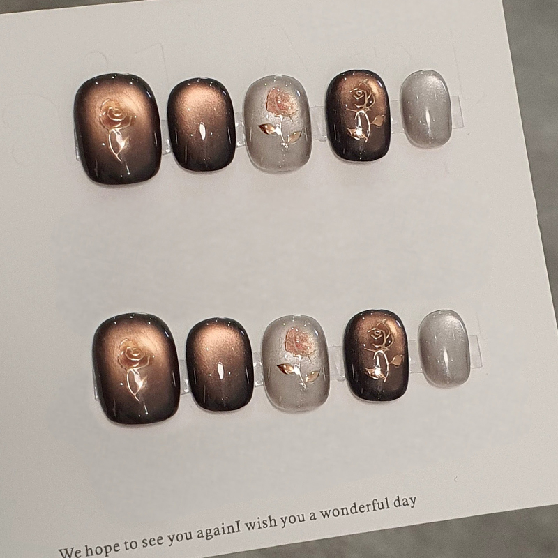 10個入り ハンドメイド つけ爪 コーヒーブラウン グリッド - Nail Art Cat Eye のレビューと価格