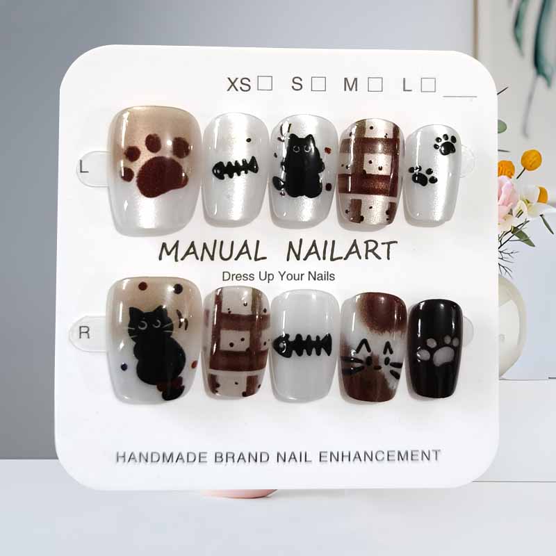10枚入り 可愛い漫画 黒猫とピンクの蝶結び ハンドメイド  - Nail Art Cat Eye のレビューと価格