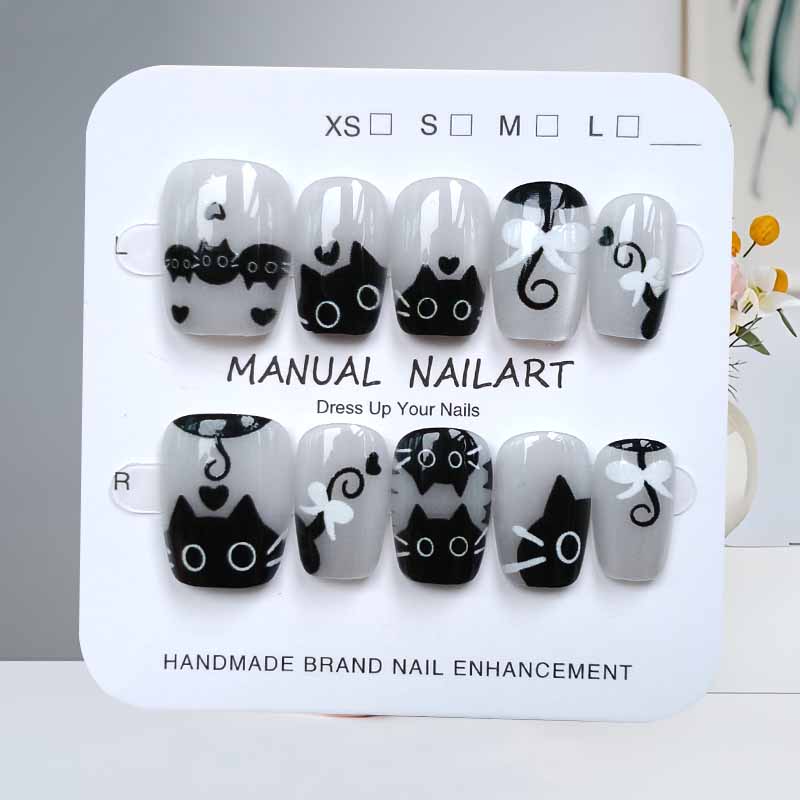 10枚入り 可愛い漫画 黒猫とピンクの蝶結び ハンドメイド  - Nail Art Cat Eye のレビューと価格