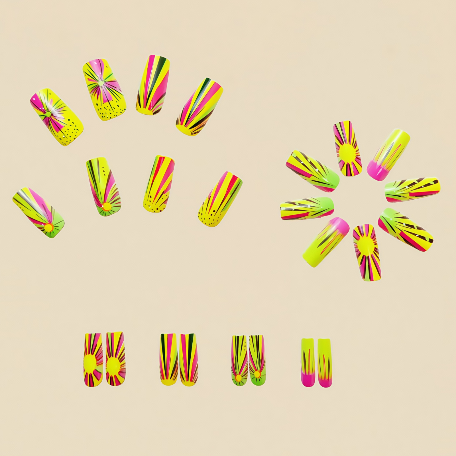 カラフルなオンブルプレスオンネイルグリッターパターンフェイク - Nail Art Ombre Glitter のレビューと価格